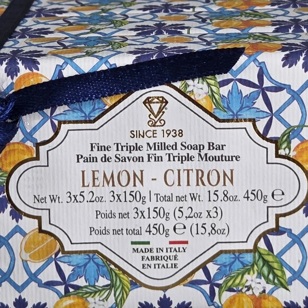 Saponificio Zeni Diamante Soap Bar Kids 3pk 15.8oz Lemon Citron Italian Luxury